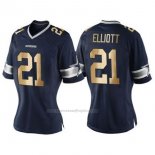 Camiseta NFL Limited Mujer Dallas Cowboys 21 Ezekiel Elliott Oro Azul