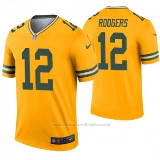 Camiseta NFL Legend Green Bay Packers 12 Aaron Rodgers Inverted Oro